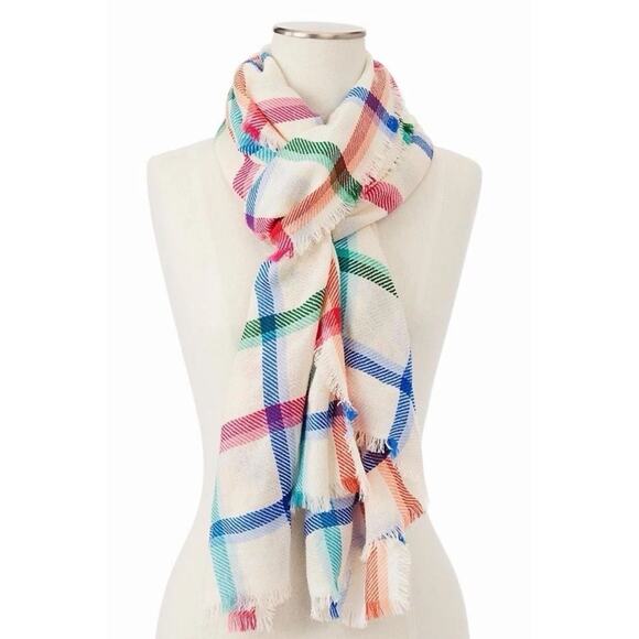 NWT Talbots Wool Scarf Wrap Womens Preppy Plaid Lightweight Oversized 28x80 - Picture 1 of 8